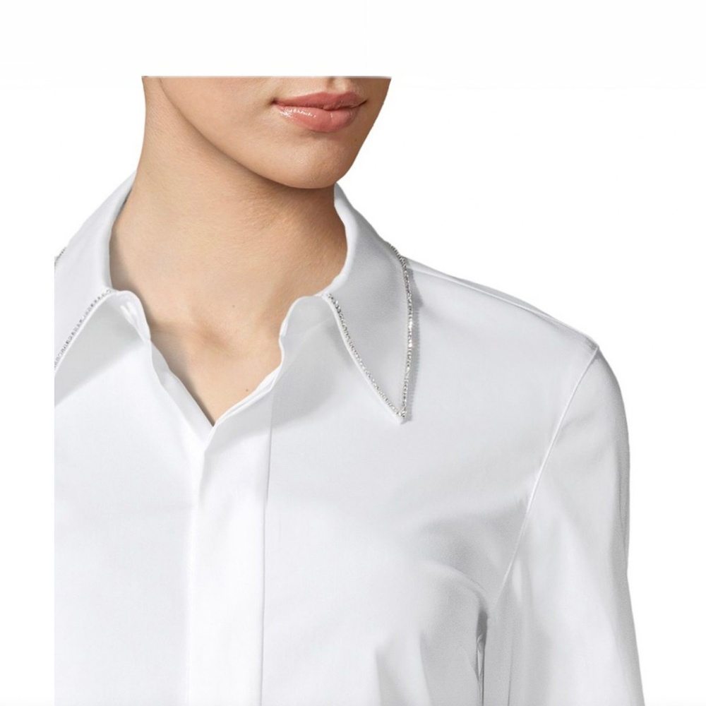 Lafayette 148 New York Rhinestone Collar Button Down Blouse